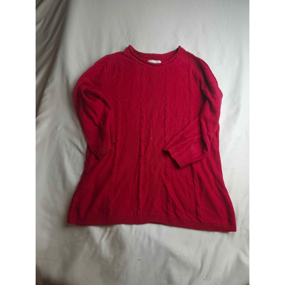 Kim Rogers Womens Red Cable Knit Cotton Sweater PS 3/4 Sleeve Crew Neck Pullover